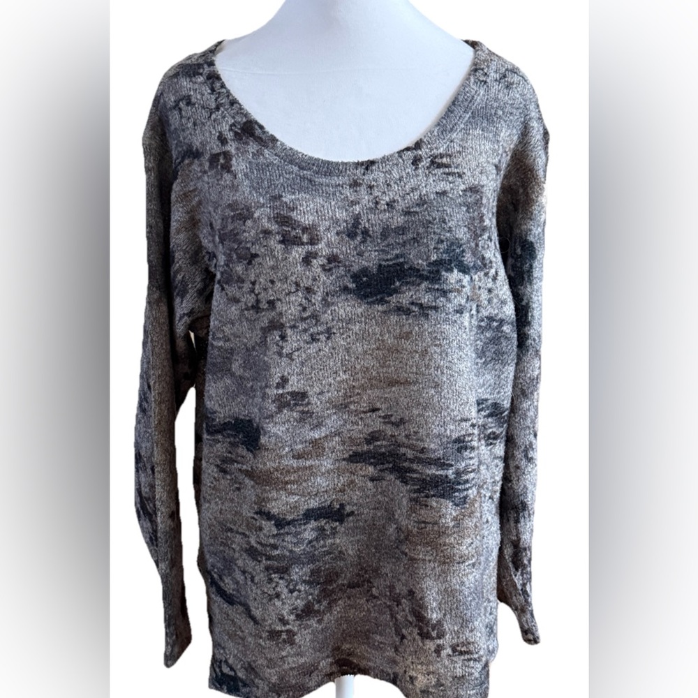 NALLY & MILLIE Gray + Brown Abstract Super Soft Sweater Plus Size 3x